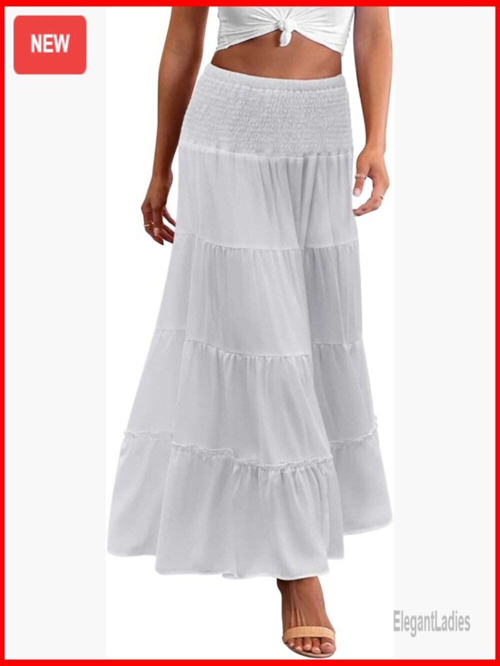 Long Maxi Skirt Tiered Elastic Waist Boho A-Line Midi Dress Polyester